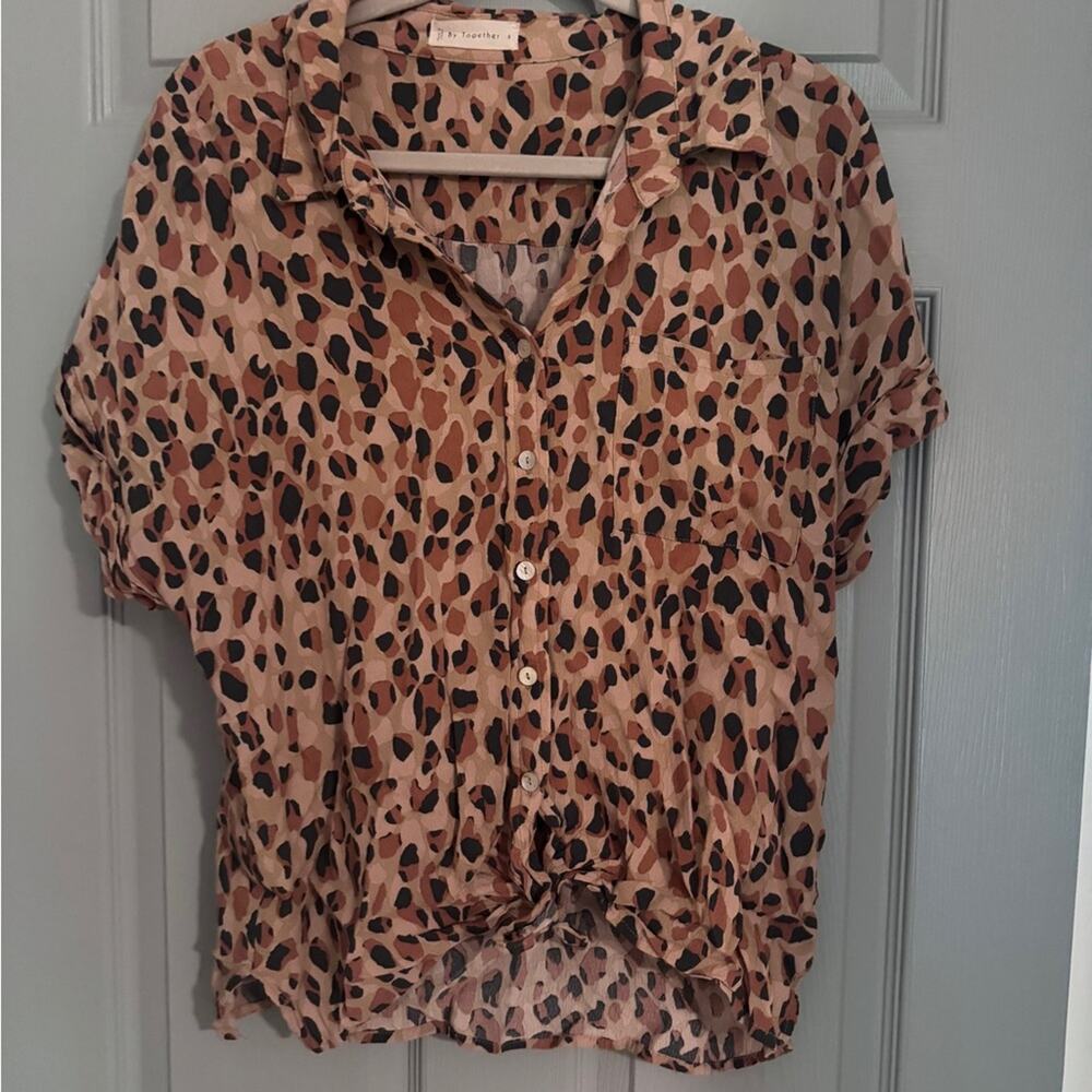 VICI Leopard Print Button-Up Blouse